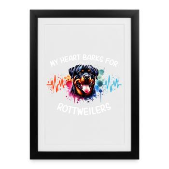 Ligne du cœur des rottweilers - Affiche encadrée (27 × 37 cm) - noir - Devant
