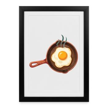 Petit-déjeuner Brunch drôle Café Pancake Nourriture Au bacon - Affiche encadrée (27 × 37 cm) - noir - Devant