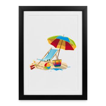 Lounger on the beach - Relaxing on holiday - Framed poster (27 × 37 cm) - black - Front