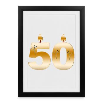 Golden50 Bougies d’anniversaire Design - Affiche encadrée (27 × 37 cm) - noir - Devant