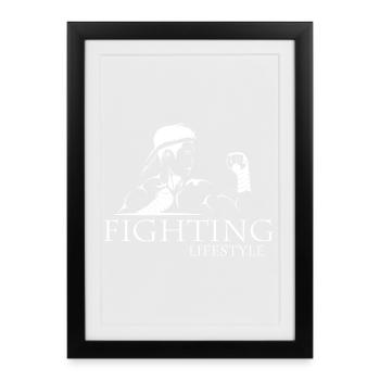 Muay Thai Lifestyle Arts Martiaux Symbole Symbole Symbole Logo - Affiche encadrée (27 × 37 cm) - noir - Devant