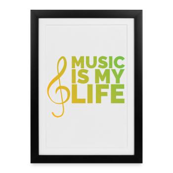 music is my life music Musicien Piano GItarre Logo - Affiche encadrée (27 × 37 cm) - noir - Devant