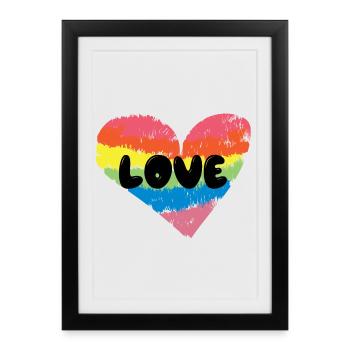 Cœur LGBT Amour Arc-en-ciel Droits Homosexuels - Affiche encadrée (27 × 37 cm) - noir - Devant