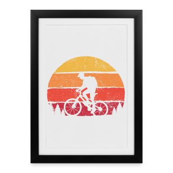 Twin Cyclist Sunset Silhouette - Framed poster (27 × 37 cm) - black - Front
