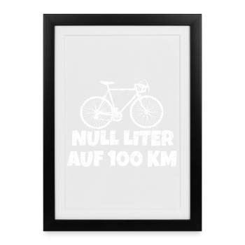 Null Liter auf 100 KM mit Rennrad (Vintage Weiß) - Gerahmtes Poster (27 × 37 cm) - Schwarz - Vorne