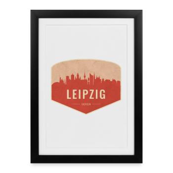 Leipzig Skyline Badge Vintage - Framed poster (27 × 37 cm) - black - Front