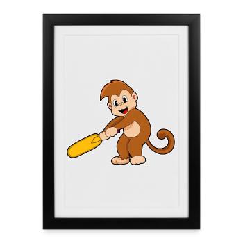 Monkey Cricket Cricket Bat - Framed poster (27 × 37 cm) - black - Front