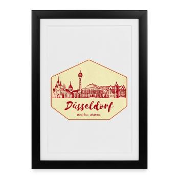 Badge Skyline de Düsseldorf - Affiche encadrée (27 × 37 cm) - noir - Devant
