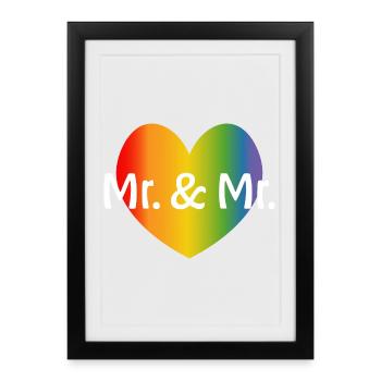 Rainbow Mr et Mr 2 coeur arc-en-ciel mariage gay - Affiche encadrée (27 × 37 cm) - noir - Devant