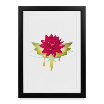 floraison de lotus rouge vif dans l’eau - Affiche encadrée (27 × 37 cm) - noir - Devant