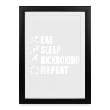 Manger, dormir, faire du kickboxing, répéter - Affiche encadrée (27 × 37 cm) - noir - Devant