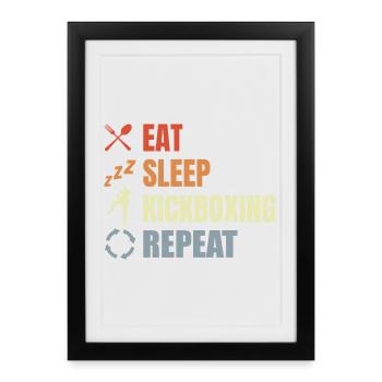 Eat Sleep Kickbox Repeat - Framed poster (27 × 37 cm) - black - Front