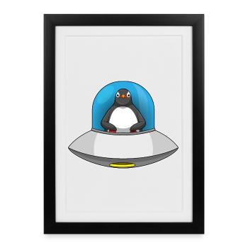 Penguin Spaceship Space - Affiche encadrée (27 × 37 cm) - noir - Devant