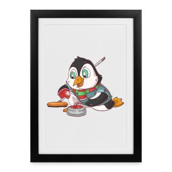 Curling Penguin - Framed poster (27 × 37 cm) - black - Front