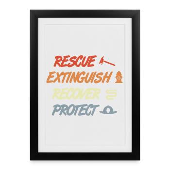 Sauvetage Extinction Récupération Protéger - Affiche encadrée (27 × 37 cm) - noir - Devant