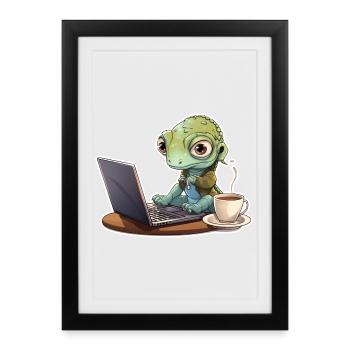 Gecko Home Office Coffee Laptop Funny Shirt - Framed poster (27 × 37 cm) - black - Front