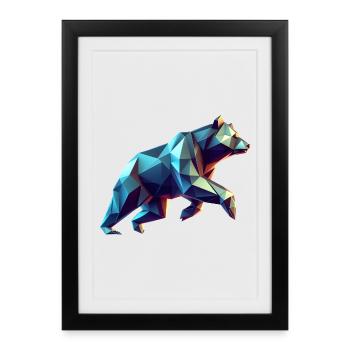 ours origami géométrique 3d - Affiche encadrée (27 × 37 cm) - noir - Devant
