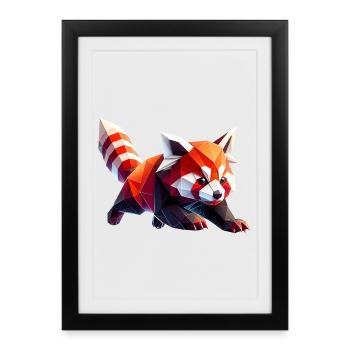 panda roux origami géométrique 3d - Affiche encadrée (27 × 37 cm) - noir - Devant