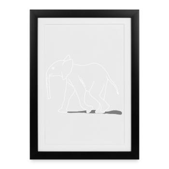 Éléphant jeune, lineart - Affiche encadrée (27 × 37 cm) - noir - Devant