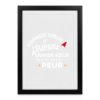 Inspirierende Zeichnung der großen Schwester und Superheldin - Gerahmtes Poster (27 × 37 cm) - Schwarz - Vorne