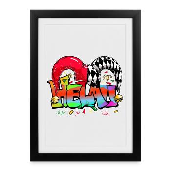 Helau Fastnacht Fasching Karneval Kostüm Jeck - Gerahmtes Poster (27 × 37 cm) - Schwarz - Vorne