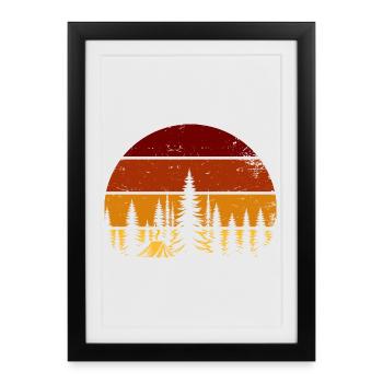 Coucher de soleil rétro dans la forêt – Ambiance camping - Affiche encadrée (27 × 37 cm) - noir - Devant