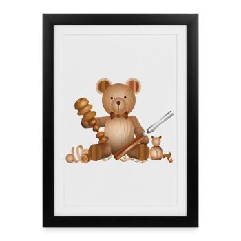 Wood-look bear at woodwork with lathe chisel - Framed poster (27 × 37 cm) - black - Front