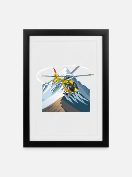 Hubschrauber im Anflug - Gerahmtes Poster (27 × 37 cm) - Schwarz