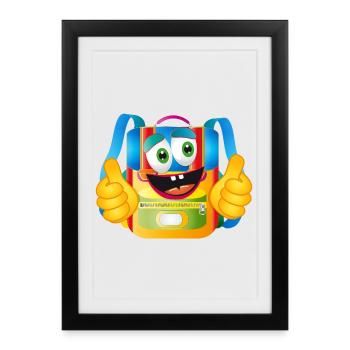 Cartable de dessin animé amusant avec pouces vers le haut - Affiche encadrée (27 × 37 cm) - noir - Devant