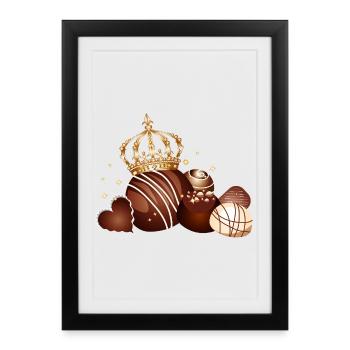 Pralinés au chocolat fin ornés de couronnes dorées - Affiche encadrée (27 × 37 cm) - noir - Devant