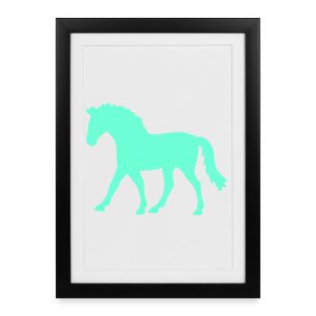 Silhouette de cheval contour course à pied cavalier équitation - Affiche encadrée (27 × 37 cm) - noir - Devant