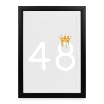 Numéro royal 48 avec motif de couronne - Affiche encadrée (27 × 37 cm) - noir - Devant