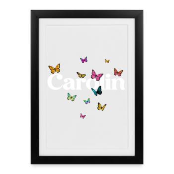 Beautiful girl's name CAROLIN with butterflies - Framed poster (27 × 37 cm) - black - Front