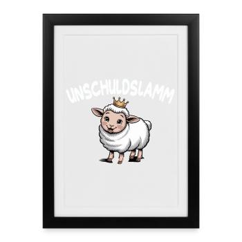 Innocence Agneau Mignon Couronne Mouton Kawaii - Affiche encadrée (27 × 37 cm) - noir - Devant