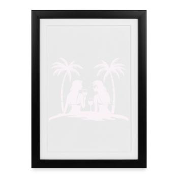 Silhouette style tropical plage nuit - Affiche encadrée (27 × 37 cm) - noir - Devant