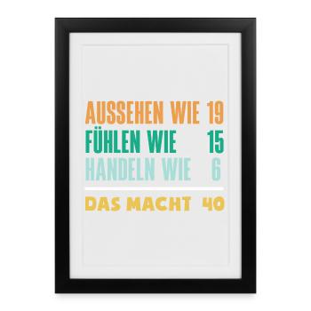 Drôle 40e anniversaire cadeau chemise d’anniversaire - Affiche encadrée (27 × 37 cm) - noir - Devant