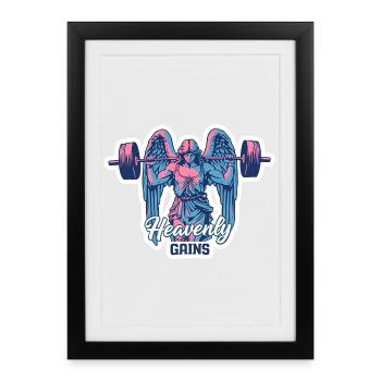 Heavenly Gains Neon Angel Fitness Design - Affiche encadrée (27 × 37 cm) - noir - Devant