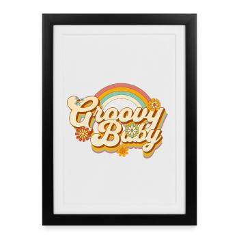 Retro flower design with rainbow - Framed poster (27 × 37 cm) - black - Front