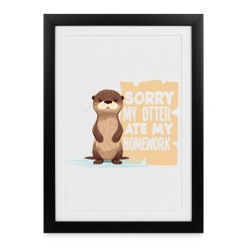 Sea Otter Cartoon Ate My Homework - Framed poster (27 × 37 cm) - black - Front