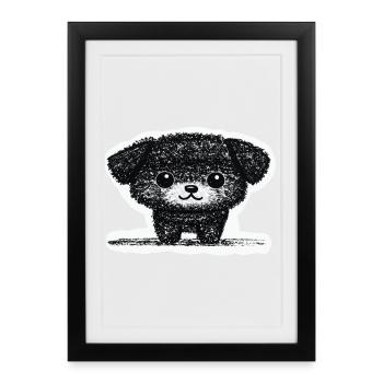 Petit chiot (gris) - Affiche encadrée (27 × 37 cm) - noir - Devant