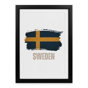 Drapeau de la Suède, j’adore la Suède - Affiche encadrée (27 × 37 cm) - noir - Devant