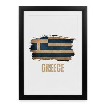 Drapeau grunge de la Grèce, j’adore la Grèce - Affiche encadrée (27 × 37 cm) - noir - Devant