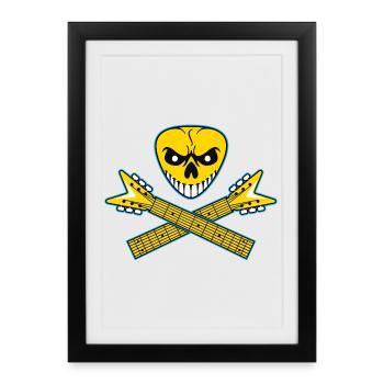 Crâne de médiator et guitares croisées - Affiche encadrée (27 × 37 cm) - noir - Devant