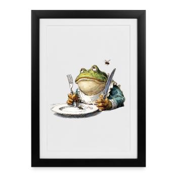 Frog at the table with cutlery - Framed poster (27 × 37 cm) - black - Front