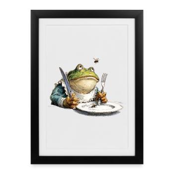 Kitchen frog with plate - Framed poster (27 × 37 cm) - black - Front