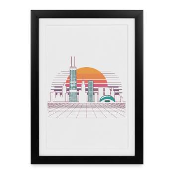 Neon Skyline Sunset - Framed poster (27 × 37 cm) - black - Front