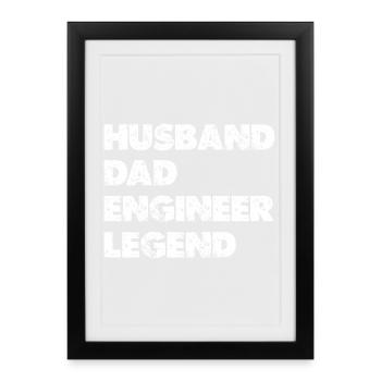Husband Dad Engineer Legend - Gerahmtes Poster (27 × 37 cm) - Schwarz - Vorne