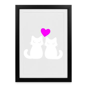 Couple de chats amoureux - Affiche encadrée (27 × 37 cm) - noir - Devant