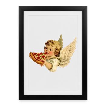 Chérubin pizza – Ange au pepperoni - Affiche encadrée (27 × 37 cm) - noir - Devant