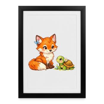 Fox and a cute turtle - Framed poster (27 × 37 cm) - black - Front